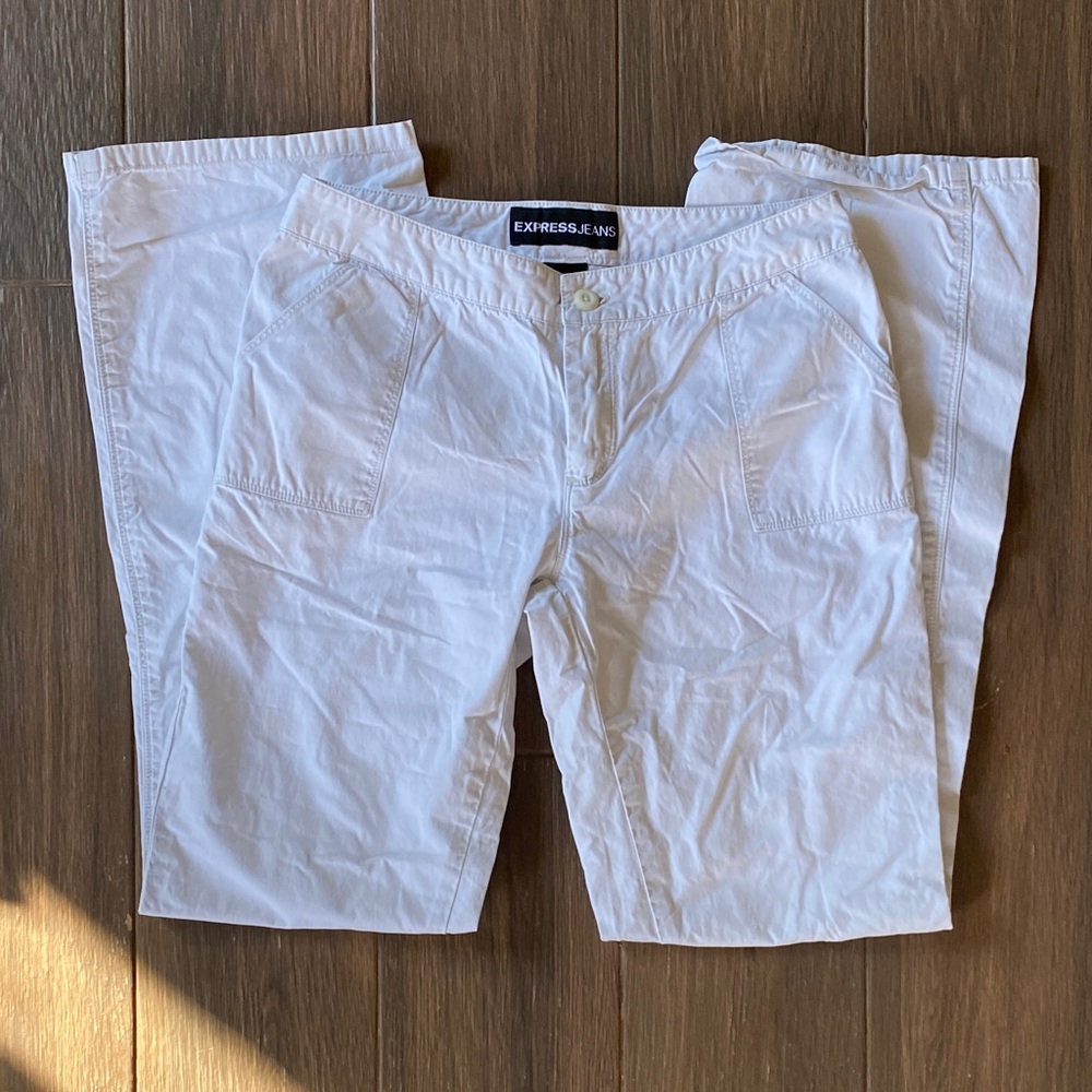 Express Y2K Drop-Waist Cotton Trousers - White - Size 0/2
